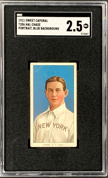 1909-11 T206 Sweet Caporal Hal Chase, Portrait Blue Background – SGC GD+ 2.5