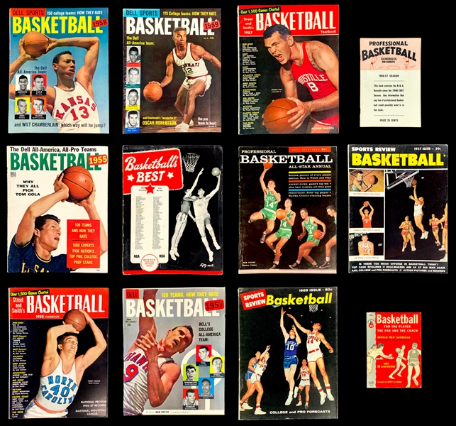 1950s Basketball Magazine Collection with Chamberlain, Cousy and Oscar Robinson Covers (12 Different)