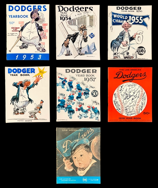 1953-1962 Brooklyn and Los Angeles Dodgers Yearbooks – with 5 Howard Mullin “Bum” Covers (7)