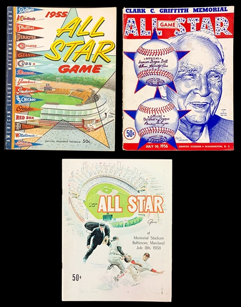 1955, 1956 and 1958 All Star Game Program Collection (3) – All Unscored