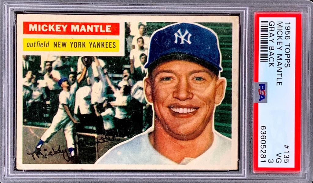 1956 Topps #135 Mickey Mantle – PSA VG 3 - Great Centering and Color!