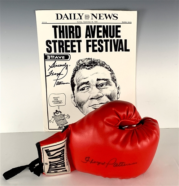 Floyd Patterson Signed Boxing Glove and Signed Event Poster (2) (BAS)