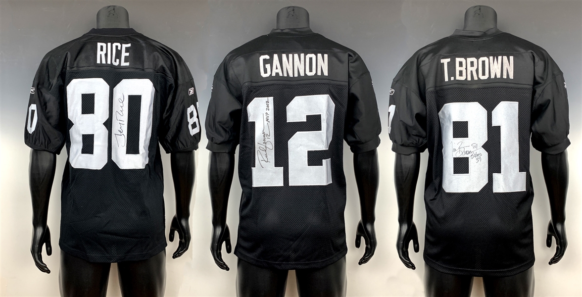 Jerry Rice, Tim Brown and Rich Gannon Signed Oakland Raiders Jerseys (3) (BAS)