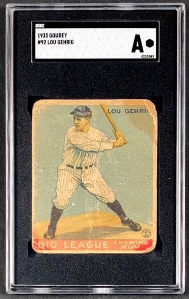 1933 Goudey #92 Lou Gehrig – SGC Authentic