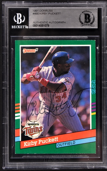 Kirby Puckett Signed 1991 Donruss #490 Baseball Card (BAS)