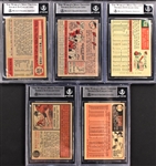 Whitey Ford Signed Baseball Cards (5) Incl. 1954 Bowman #177 and 1958, 1959, 1962 and 1966 Topps (BAS)