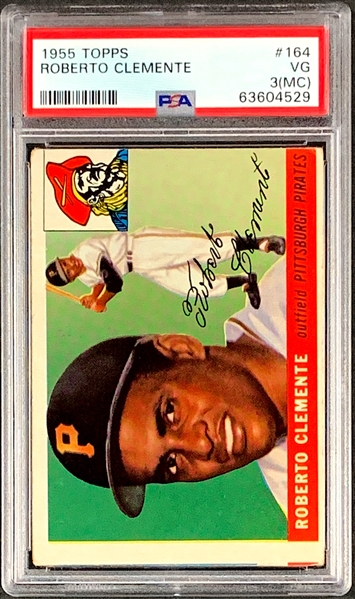 1955 Topps #164 Roberto Clemente Rookie Card - PSA VG 3 (MC)