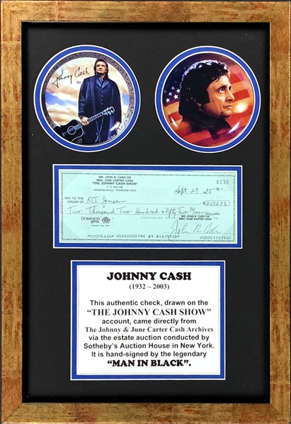 Johnny Cash Signed “Johnny Cash Show” Check from His Estate Sale – in Framed Display (BAS)