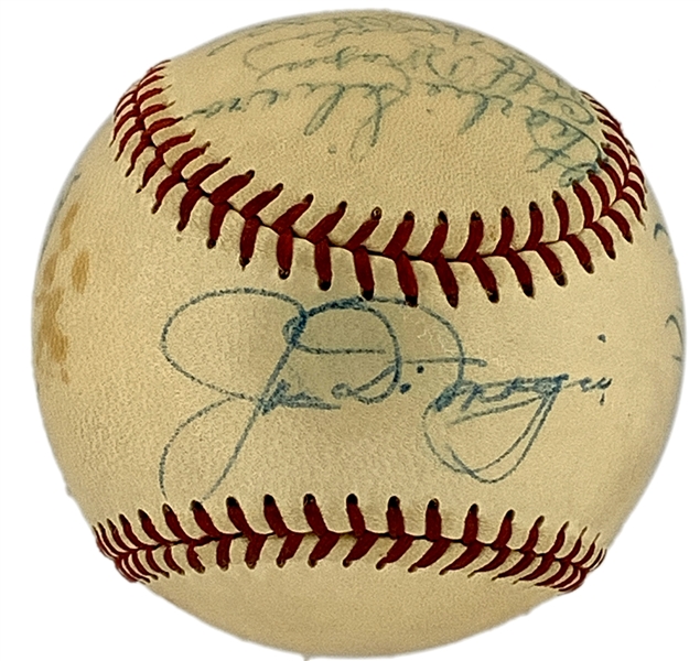 1949 New York Yankees World Series Champion Team Signed Baseball with Joe DiMaggio on the Sweet Spot (12 Signatures) (BAS)