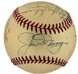 1949 New York Yankees World Series Champion Team Signed Baseball with Joe DiMaggio on the Sweet Spot (12 Signatures) (BAS)