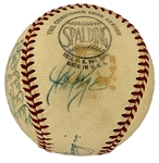 1949 New York Yankees World Series Champion Team Signed Baseball with Joe DiMaggio on the Sweet Spot (12 Signatures) (BAS)