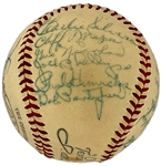 1949 New York Yankees World Series Champion Team Signed Baseball with Joe DiMaggio on the Sweet Spot (12 Signatures) (BAS)