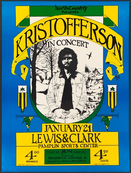 1972 Kris Kristofferson Concert Poster Portland, Oregon