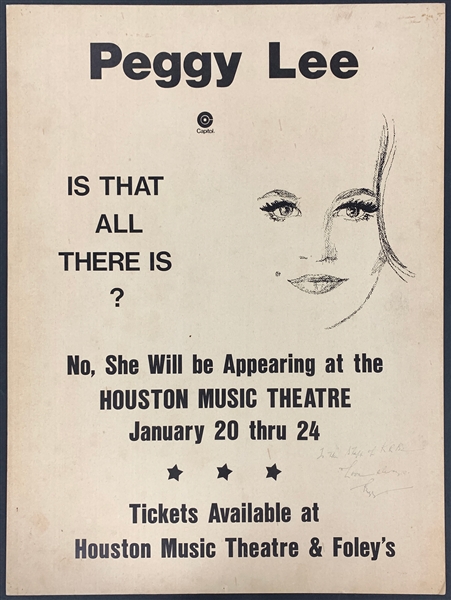 1969 Peggy Lee Signed <em>Is That All There Is?</em> Capitol Records Concert Promo Poster (BAS)