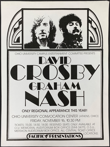 1973 David Crosby and Graham Nash Concert Poster – Ohio University Convocation Center