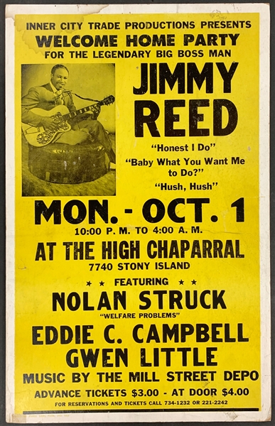 1973 Jimmy Reed Concert Poster - “Welcome Home Party” at Chicagos Club The High Chaparral