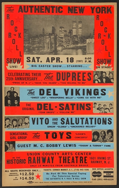 1987 “New York Rock N Roll Show” Concert Poster  Incl The Duprees, The Del Vikings and The Del-Satins
