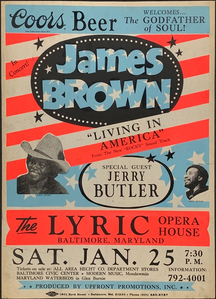 1986 James Brown Concert Poster – Lyric Opera House, Baltimore, Maryland - “Living In America” Tour