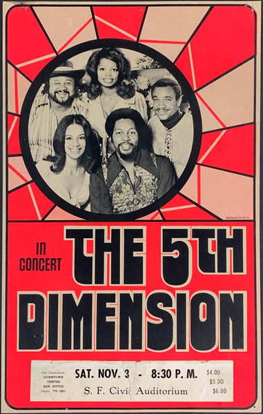1976 The 5th Dimension Concert Poster – Civic Auditorium, San Francisco (Venue on Paper Snipe)