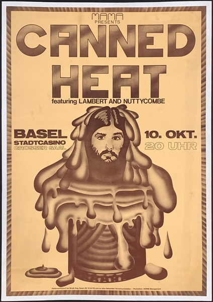 1970 Canned Heat Concert Poster -  Stadtcasino, Basel, Switzerland – Linen Backed