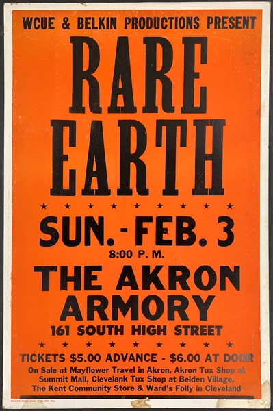 1974 Rare Earth Concert Poster – The Akron Armory (Ohio)