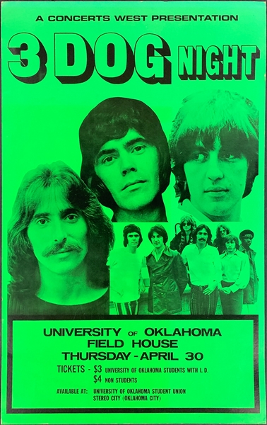 1970 Three Dog Night Concert Poster (Concerts West) – University of Oklahoma Field House