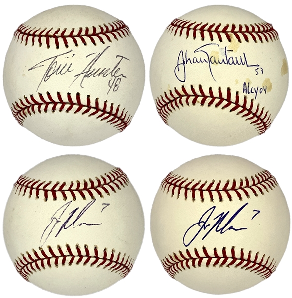 Minnesota Twins Superstar Single Signed Baseballs (4) with Tori Hunter, Mauer and Santana (BAS)