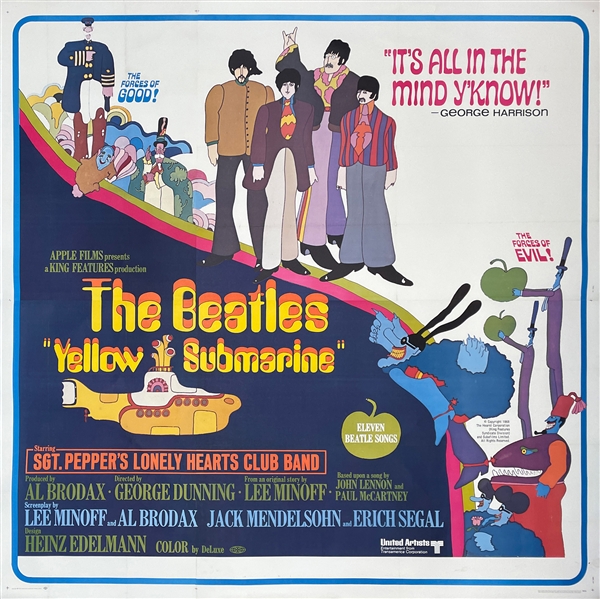 1968 <em>Yellow Submarine</em> Six Sheet Movie Poster – The Beatles – Linen Backed!