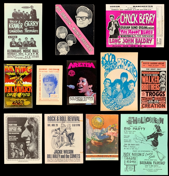 1950s-70s Rock and Roll Concert Program, Handbill and Postcard Collection of 12 Incl. Roy Orbison, Chuck Berry, Aretha Franklin and Others