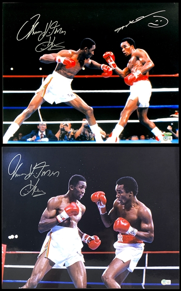 Sugar Ray Leonard and Thomas "Hitman" Hearns Signed 16x20 Photos (2) (BAS)