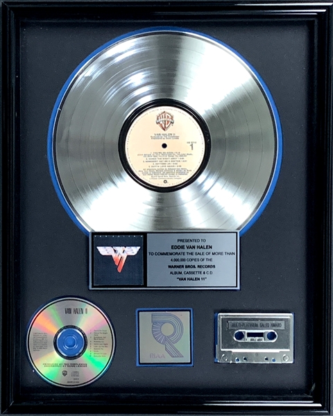 RIAA Quadruple Platinum Record Award for Van Halen 1979 LP <em>Van Halen II</em> - Certified in 1990 - “Presented to Eddie Van Halen”