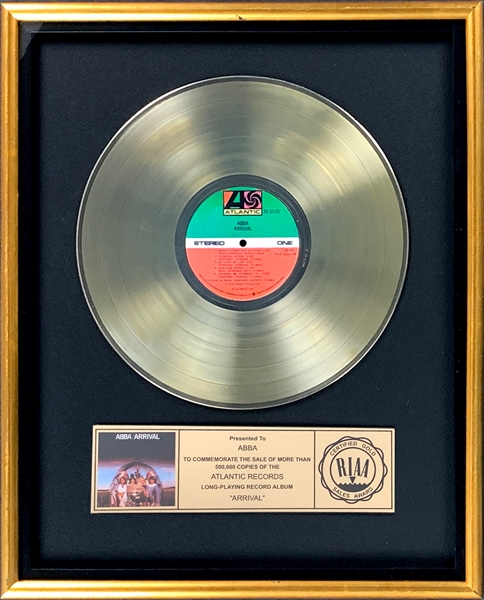 RIAA Gold Record Award for ABBA 1976 LP <em>Arrival</em> - Certified in 1977 - “Presented to ABBA”