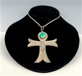 Elvis Presley Owned Lightning Bolt Silver and Turquoise Ankh Necklace – with Original Sketch from Mike McGregors Files!
