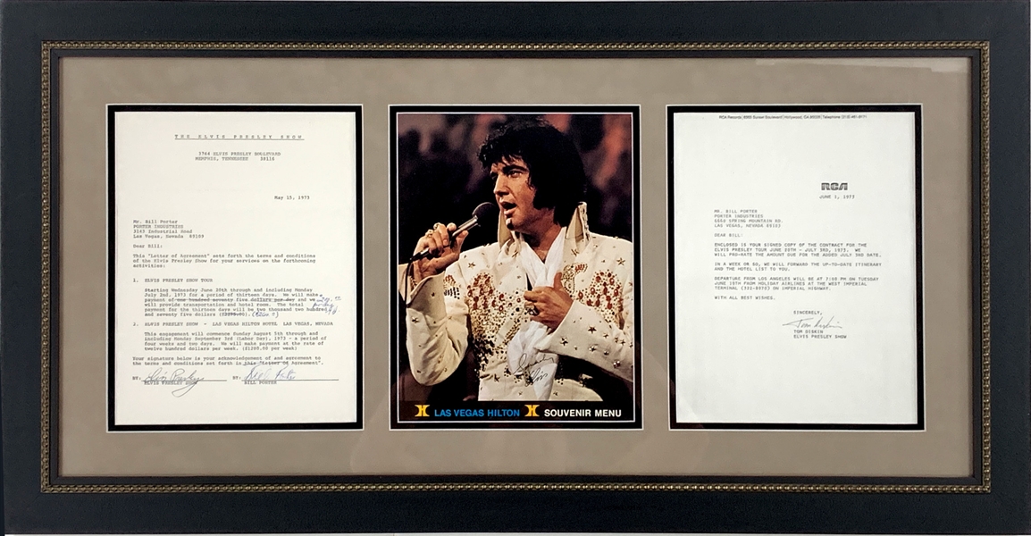 Elvis Presley Signed Contract for Concert Sound Engineer Bill Porter - June/July 1973 Tour and August/September Las Vegas Hilton Shows with Tour Documents and Related Correspondence (13 pieces)