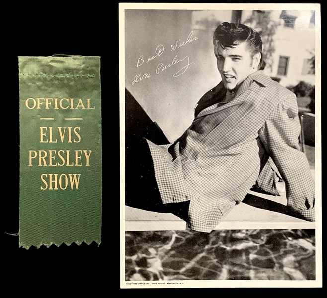 1957 “Official Elvis Presley Show” Badge Attributed to Honolulu Stadium Concert with Souvenir Photo Given Away on the USS <em>Matsonia</em> on the Cruise to Hawaii