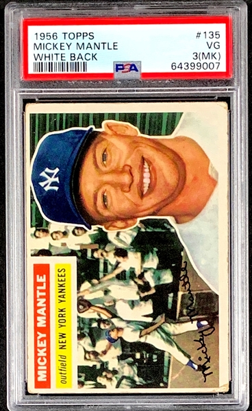 1956 Topps #135 Mickey Mantle – PSA VG 3(MK)