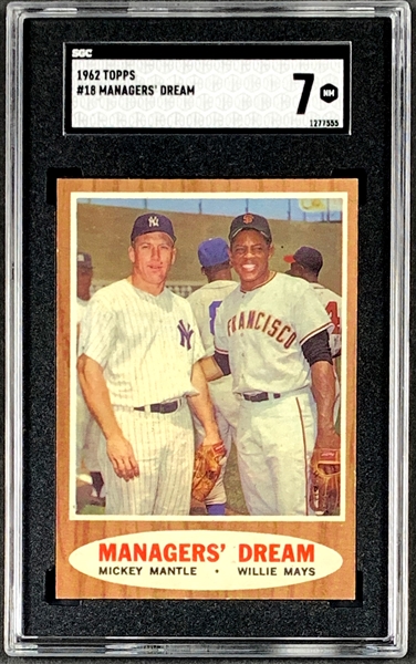 1962 Topps #18 Managers Dream (Mickey Mantle/Willie Mays) – SGC NM 7