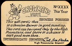 Trude Forsher’s Personal “Snowmens League of America” Certificate, Membership Card and Related Documents (5 Pieces)– From the Trude Forsher Archive