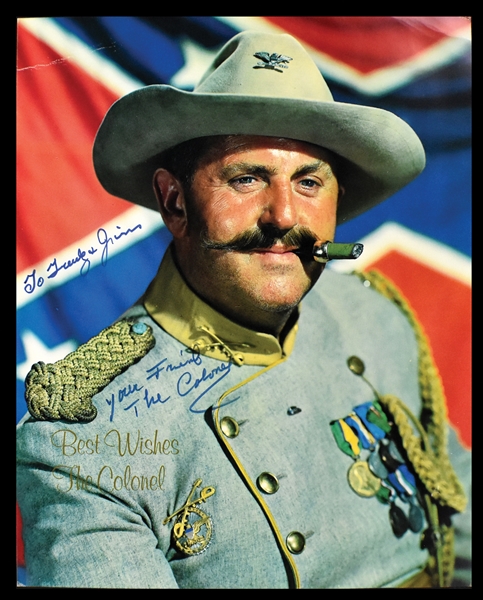 Colonel Tom Parker Signed Photo (Dressed as Confederate Soldier!) with His “Portrait and Poem” Package (4 Pieces)