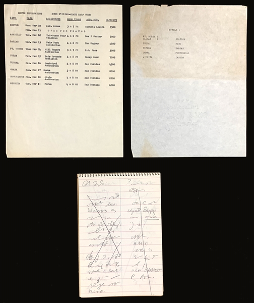 1957 Elvis Presley Concert Tour Documents and Trude Forshers Steno Pad Referencing the Tour that Never Was! (3 Pieces)