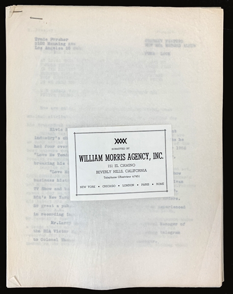 1956 Elvis Presley <em>LOOK</em> Magazine Article Manuscript by Trude Forsher Detailing September 1956 Recording Session 