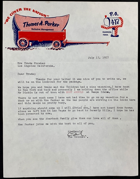 1957 Colonel Parker Signed Letter to Trude Forsher – Referencing Eddy Arnold