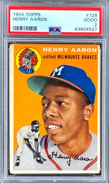 1954 Topps #128 Hank Aaron Rookie Card - PSA GD 2