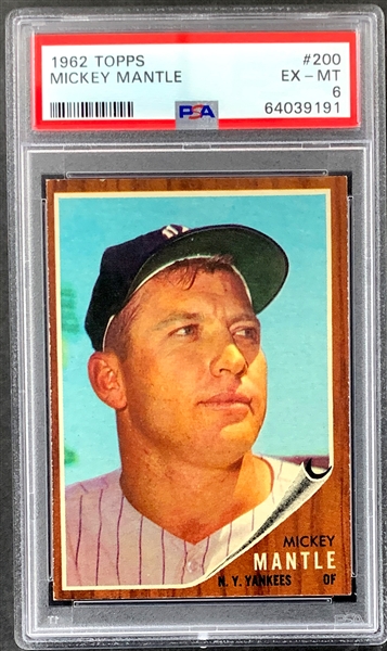 1962 Topps #200 Mickey Mantle – PSA EX-MT 6