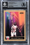 1990-91 Skybox #41 Michael Jordan Signed Card Plus #46 Scottie Pippen and #37 BJ Armstrong Signed Cards - Encapsulated by Beckett Authenticated