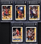 1991-92 Upper Deck #44 Michael Jordan Signed Card PLUS Scottie Pippen, John Paxson, Bill Cartwright and Horace Grant Signed Cards! The Whole Starting Lineup From The Bulls First NBA Title