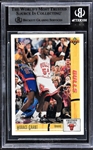 1991-92 Upper Deck #44 Michael Jordan Signed Card PLUS Scottie Pippen, John Paxson, Bill Cartwright and Horace Grant Signed Cards! The Whole Starting Lineup From The Bulls First NBA Title