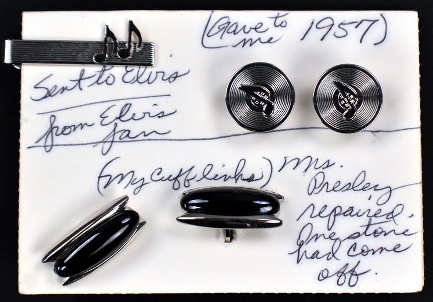 Elvis Presley Owned Musical Note Cuff Links and Tie Clip Given to Tommy Young – Plus Tommys Own Cuff Links Repaired by Gladys Presley!*