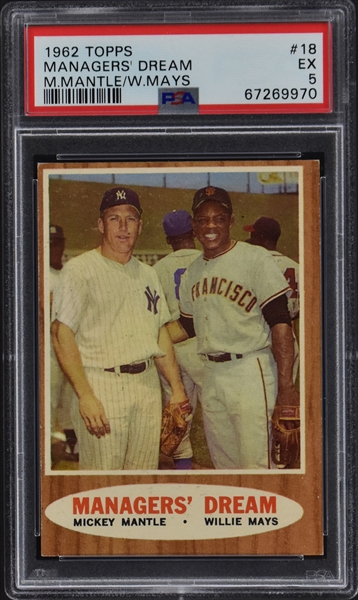 1962 Topps #18 Managers Dream – PSA EX 5 – Mickey Mantle and Willie Mays