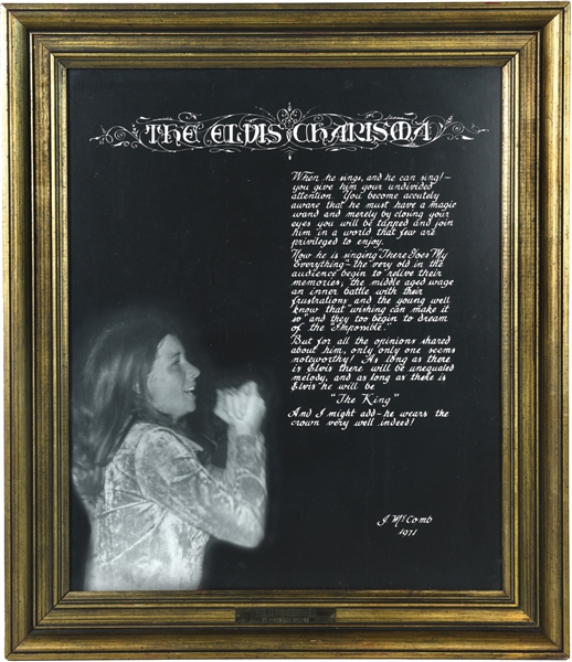 Original Framed Display of Poem ‚“The Elvis Charisma” by Janelle McComb Originally Gifted to Elvis Presley at Graceland